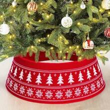 Collar de árbol de Navidad de punto para árboles de 5-9 pies falda de árbol ajustable de 23-30 pulgadas con copo de nieve y patrón de árbol de Navidad cubierta decorativa de base de Navidad rojo - Blanco - Ver 2