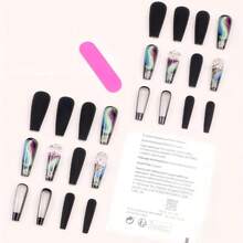 Xl Black Press On Nails Long Coffin Nails Press Ons Colorful Feathers Diamond Design Fake Nails Full Cover Acrylic Arificial False Nails Gift For Womens 24pcs{Inchcolor_nameinch:InchColorfulFeathersinch} - 多彩羽毛 - 查看 7