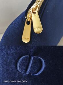 Christian Dior Deep Navy Blue Velvet Cosmetic Pouch, Makeup Bag For Women, Zippered Closure​