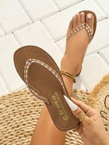 2025 New Summer Fashion Women Flat Thong Sandals, Flat Slippers, TPR Outsole, Wear-Resistant, Anti-Slip - Brown - View 5