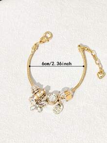 1pc Women's Multi-Color Heart & Butterfly Pendant Adjustable Bracelet (Rhinestone Position Random) - White - View 4