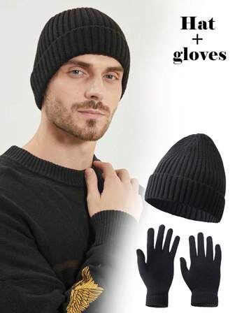 1pc Black Knit Beanie Hat, Warm Winter Hat, Fluffy Knitted Blend, Christmas Gift, Suitable For Daily Life, Outdoor, Skiing, Versatile Size, Unisex Couple Family Hat Men Women Clothing Winter