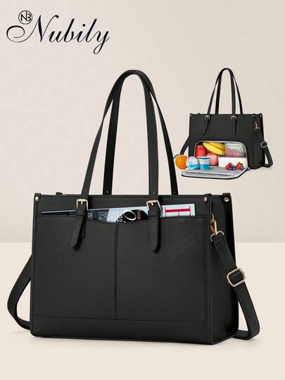 Insulated Lunch Tote Bag For Women With 15.6 Inch Laptop Compartment, Multifunctional Large Capacity Quilted Leather Computer Bag For Work, Teacher, Office & Commute