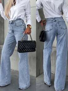 Women's Casual Versatile Straight Leg Jeans With Pockets