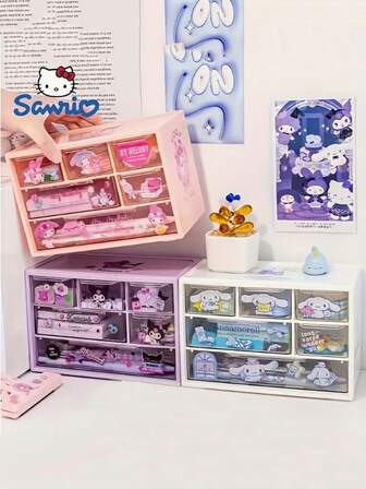  1 PC Cute Purple And Pink 6-Compartment Drawer Organizer Featuring Sanrio'S For Kuromi, Equipped With Transparent Label Dividers, Perfect For Storing School Supplies, Stationery, And Makeup Brushes - An Ideal Choice For Students, Homes, And Offices, And A Great Gift For Sanrio Collectors, Desk Organizer, Girl Accessory Organizer, Girl Desk, For Kuromi Items/School Supplies, Kawaii Stationery, Office Organizer, Storage Boxes