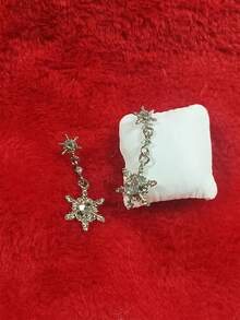 1 Pair Elegant Luxury High-End Snowflake Design Copper Material Inlaid Cubic Zirconia Diamond Fashion Dangle Earrings, Christmas Gift For Women, Suitable For Banquet, Ball, Wedding Party - Multicolor - View 7