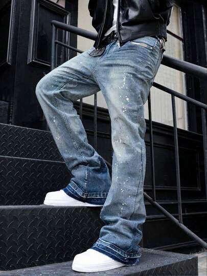 Slim Fit Stretch Denim Jeans, Versleten Gewassen Katoenen Jeans, Veelzijdig & Modieus; Gewassen Denim Jeans met Schuine Zakken, Lichtgewicht Business Casual, Veelzijdig; Rechte Broek met Knoop & Rits, Geschikt voor Alle Seizoenen