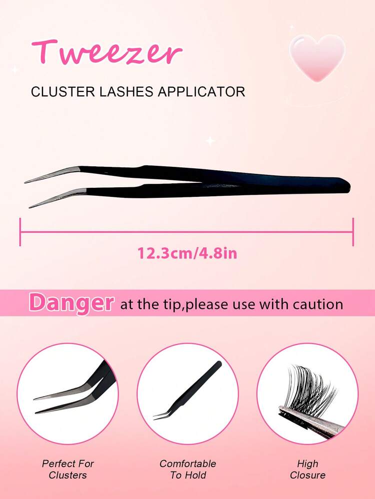 60pcs C-Curl Self-Adhesive Individual Lashes Set, Includes Tweezers And Lash Curler, 8-16mm, DIY Eyelash Extension Kit, Segment Lashes Without Glue, With Pointed Tips, Eyelash Lengthening - 黑色 - 查看 6