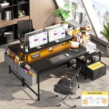 Dual Monitor Computer Desk With Drawers And Printer Space Home Office Gaming Desk With RGB Lighting & Power Charging Station, 20"D*57"W*36" For Dorm/Home - 查看 10