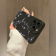 Cute Phone Case A Simple Black Phone Case With Purple Floral Branches, Compatible With Apple For Iphone Models 16, 15, 14, 13, 12, 11, XS, XR, X, 8, 7, Mini, Plus, Pro Max, And SE Series. Perfect For Halloween Gifts, Easter Gifts, Birthdays, For Your Girlfriend, Boyfriend, Friends, Or Even For Yourself. A Case As Unique As You Are. - 1pc - 查看 3