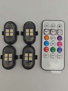4 LED Bulb Upgraded 6 Wireless LED Flashing Lights With Remote Control, 8 Colors, Type-C Rechargeable LED Light, Anti-Collision Warning Light, Suitable For Car, Motorcycle, Bicycle, Drone, Etc.