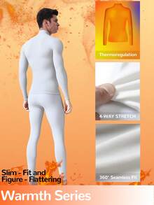 男士高领保暖内衣套装 - 白色修身款，加厚保暖内衬，锁住温度，透气保暖，冬季防寒打底 - 白色 - 查看 2
