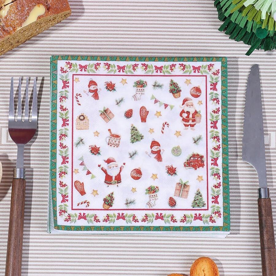 20/40/60 unidades, Guardanapos de Natal de 2 Camadas, Guardanapos de Papel para Coquetel de Inverno, 33 x 33 cm, Árvore de Natal Vermelha e Verde, Toalha de Mão Descartável para Decoração de Mesa de Natal e Artigos para Festas, Decorações de Natal de Inverno. - Multicolorido - Ver 1