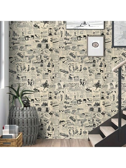 Roll Of Retro Newspaper Wallpaper, Ready To Peel Paste Geel Self Adhesive Contact Paper, Detachable Wallpaper Roll, Tenants ate Closets, Lockers, Cabinets, Drawer Linings, Home ation view 2
