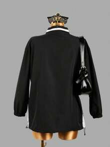 Spring Fashion Solid Color Street Loose Tops Casual Women's Letter Printing Draw Rope V-Neck Y2k Top For Women