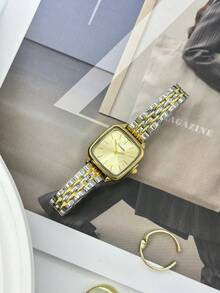 Relógio feminino casual quadrado de quartzo com pulseira metálica, decorativo e ideal para uso diário (1 unidade).