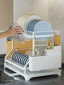 1个双层碗碟沥水架，厨房大号双层不锈钢碗碟架，可折叠防锈碗碟架，黑色 - 彩色 - 查看 7