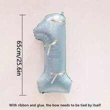 4pcs/Set 32-Inch Blue Digital Balloon Decorations, Featuring White Bows As Embellishments. Suitable For Birthday Party Decorations, Home Party Setup, And Various Festival Celebration Decorations - Blue - View 9