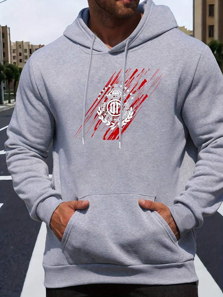 Christmas Men's Gray Hoodie Grey Hoodie with Red Stripes and Badge Design on the Chest Christmas Men's Hoodie - Men's and Women's Family Christmas Gray Hoodie - Featuring unique and creative printed designs - Holiday party hoodie suitable for family gatherings, Christmas Eve, and New Year's - Casual hoodie for couples or family members, Christmas sweater, Lightweight pullover, suitable for fitness, golf, camping, and casual street wear - everyday cultural apparel, men's Christmas gray hoodie, sports and leisure wear, athleisure style, durable casual clothing, workout gear, street style, high-quality prints, long-sleeve top, suitable for golf enthusiasts - Gris - Ver 1