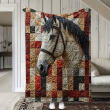 Extra Large Horse Blanket Realistic Horse Head & Brown/Black/White/Gray/Beige/Red/Blue/Green/Gray/Black Soft Flannel AllSeason Throw For Bed, Sofa, Car, Camping Equestrian Gift For Horse Lovers (MultiColor Options) Warm & Comfortable With Horse & Plaid Design, Hand Wash Only, MultiPurpose Use, Cozy & Luxurious Texture, Ideal For Travel & Home Decor (No Frills) - 混合 - 查看 2