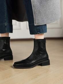 Damen Französischer Stil vielseitige Ankle Boots, modische Plateau-Absatz Stiefeletten mit Reißverschluss hinten, Herbst/Winter - Schwarz - Übersicht 3