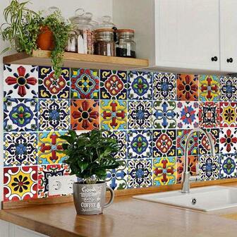 Pegatinas y murales de flores bohemias de vinilo, 22 piezas de 4x4" con acabado mate autoadhesivo, calcomanías de azulejos cerámicos con tema floral, para decoración de salpicaduras de cocina, baño y chimenea, instalación en múltiples superficies, de un solo uso