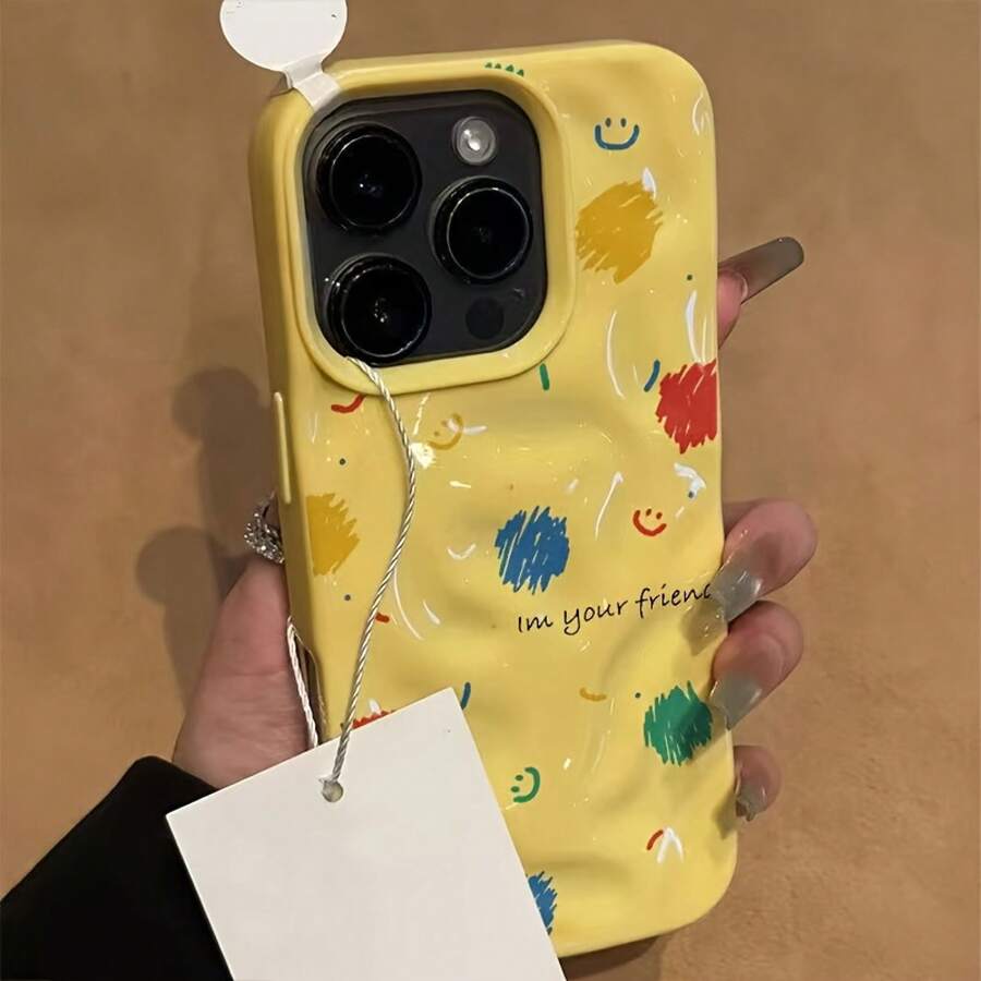 Teléfono simple y elegante, suave 16 Pro, diseño de patrón de meteorito adecuado 15 Pro, patrón de onda avanzado 14 Plus Pro, anti caída 13 Pro 12 Pro 11, cubierta resistente a caídas, impacto, teléfono elegante, diseño elegante, cubierta suave y flexible, cubierta para teléfono, compradores conscientes de la moda, amantes de los gadgets - Amarillo - Ver 1