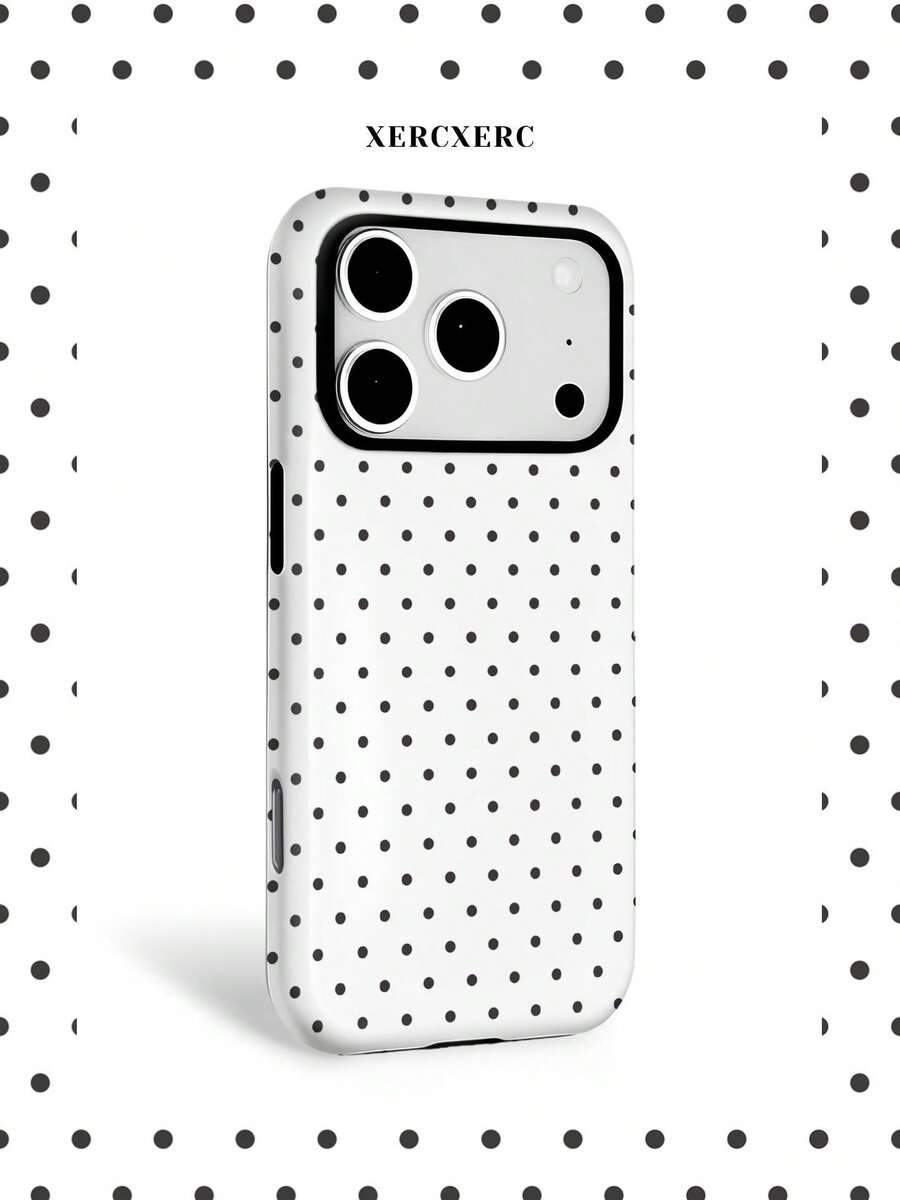 xercxerc Black Polka Dot Printed 2-In-1 PC TPU Protective Phone Case, Shockproof Scratch-Resistant, Matching Phone Cases For Daily Use Christmas, Funda Para Phone Cover Phone Phone Case For Phone 11 12 13 14 15 16 16e 17 Pro ProMax For Phone Air - trắng - Xem 1