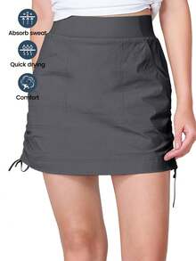 CAMEL CROWN 女士运动裙，高尔夫休闲网球裙，收腹，UPF 50+，速干带口袋 - 灰色 - 查看 3