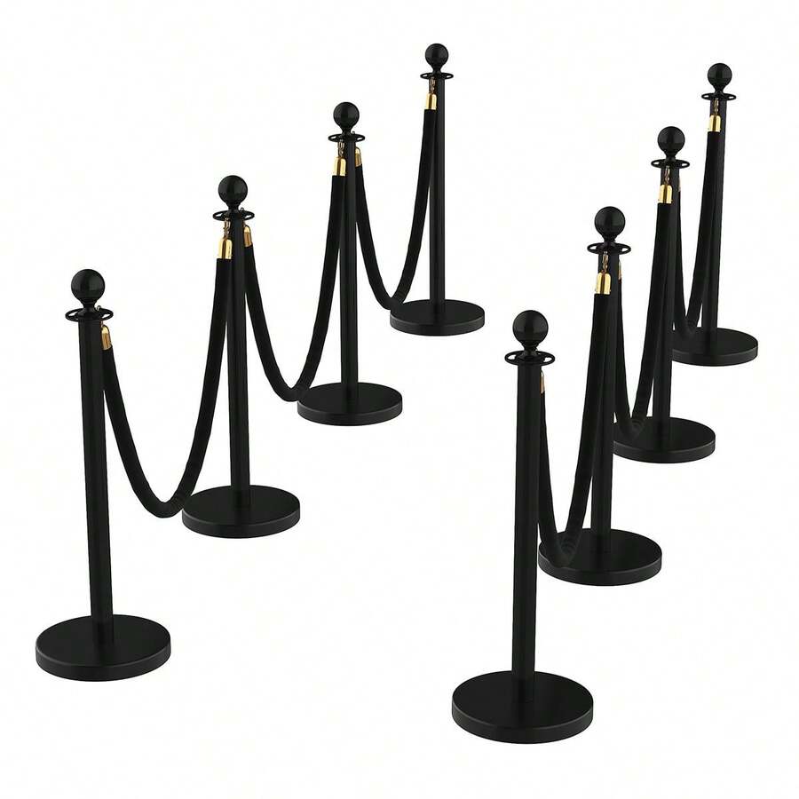 6-Pack Crowd Control Stanchions With 4 Velvet Ropes & 26FT Red Carpet Set,Rope & Stable Base Safety Barriers For Hotel, Theater, Event & Party - black 8pcs - 查看 1