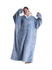 Oversized Hooded Sweatshirt Blanket, Women Loose Hooded Blanket, Super Soft & Warm, Front Apple Pocket Design, Unisex, Large Pocket, Comfortable Home Wear, Brown/Navy Blue/Red - Multicolor - View 4