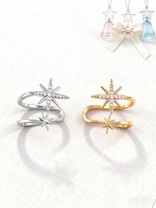 1 Stück Kupfer Zirkonia Ohrstecker Schneeflocke minimalistisch elegant Frauen Ohrmanschette