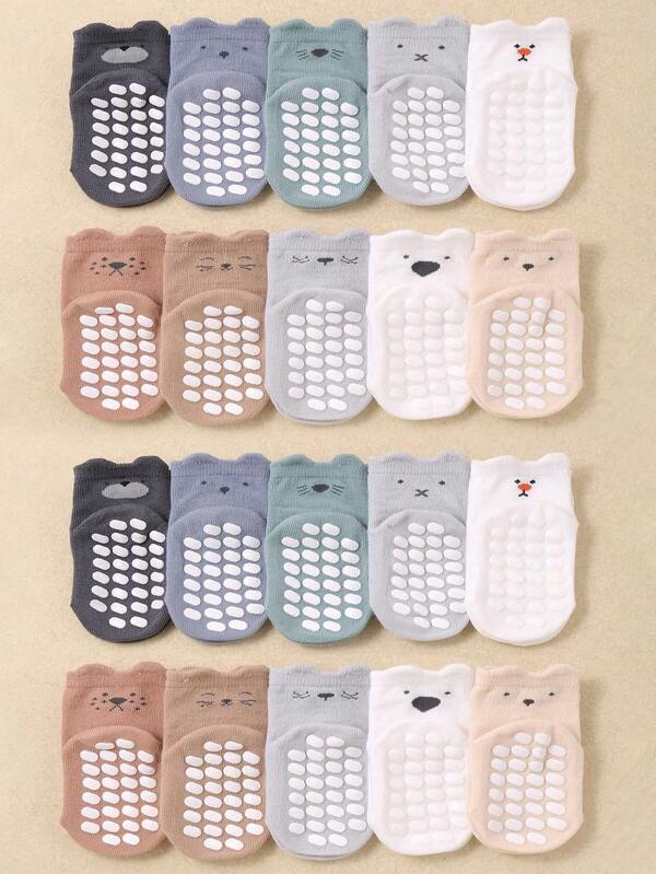 20/10/5 Pairs Cute Cartoon Pattern Baby Crew Socks, Soft & Comfortable, Unisex For Boys & Girls, Non-Slip & Durable, Suitable For 0-3 Years Old Children, All Seasons, Can Be Worn Indoors And Outdoors In Autumn/Winter, Thanksgiving/Christmas Gift, Quarter Socks, Baby Socks, Newborn Socks, Toddler Socks, Infant Socks