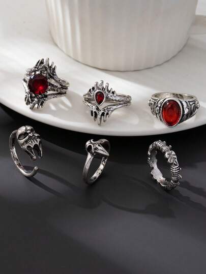 Set de 6 anillos vintage de estilo punk con diseño exagerado y personalizado, elegante y sofisticado, adecuado para el uso diario de las mujeres