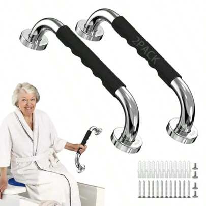 Grab Bars2 PCS Barra de  para Baño12inch/30cm Pasamano 304 Acero Inoxidable Capacidad de Carga 500LBS Silicona Antideslizante Agarraderas Adulto Mayor y Discapacitados para Baño Escalera PasilloGrab Bars