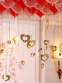 1set Valentine'S Day Red Heart Wreaths - Plastic Hanging Hearts With Ribbons - No Power Required - Suitable For Valentine'S Day, Weddings, Birthdays, Parties, And Couple Events