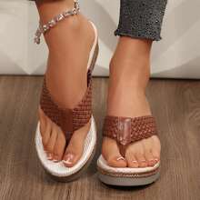 Women Platform Sandals Braided Thong Flats Sandals Lightweight Summer Beach Vacation Outdoor Travel Walking Wedges Heels - 棕色 - 查看 3