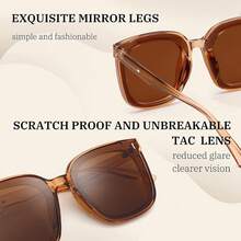 Gafas de sol polarizadas de gran tamaño para mujeres hombres cuadrado de moda clásico simple lentes de - 004 Montura Champán y Lente Té - Ver 7