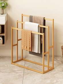 Modern Wooden Freestanding Bathroom Towel Rack - Space-Saving Floor-Standing Towel Storage Rack With Multiple Shelves, Light Brown And Brown, Ideal For Home Use, Bathroom Storage Solution | Minimalist Design | Wooden Frame, Bathroom Storage Rack And Shelving, Towel Rack - Multicolor - View 3