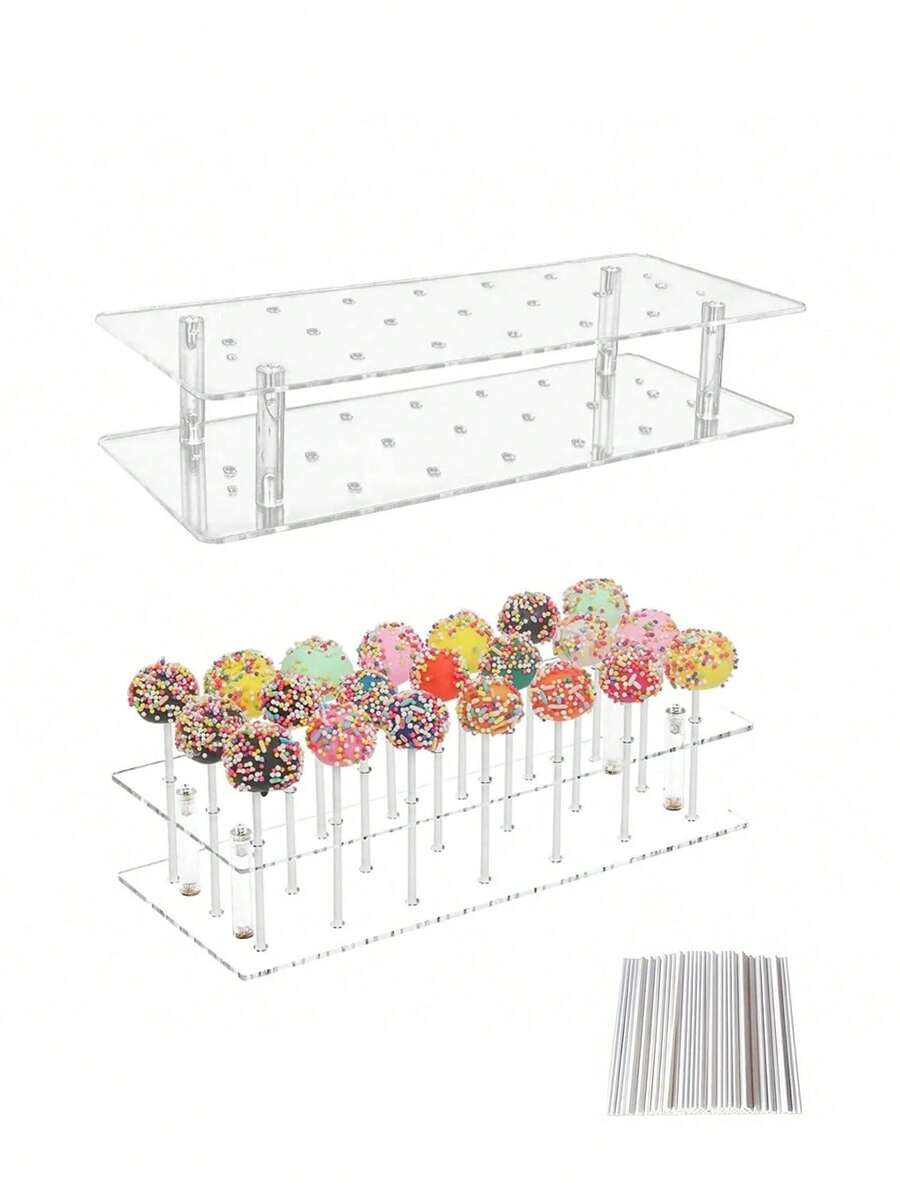 1个亚克力21孔蛋糕棒棒糖展示架，蛋糕棒棒糖架，糖果装饰架，用于晾干，棒棒糖架，适用于婚礼、万圣节、圣诞节糖果装饰，蛋糕棒棒糖展示架，透明亚克力蛋糕架，甜点展示架，生日派对餐桌装饰
