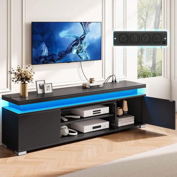 Rotating And Height-Adjustable TV Stand With LED Light And Charging Station