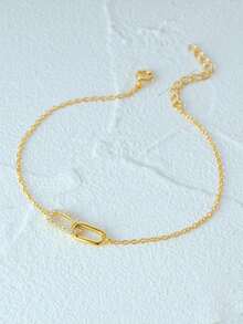 1条925纯银经典双扣立方氧化锆手链，女士日常、派对、生日佩戴 - 金色 - 查看 6