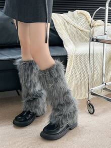 女士毛绒腿套 - 4 色可选，蓬松人造毛皮腿套，Y2K 哥特朋克风女式腿套，保暖 Cosplay 派对街头时尚配饰 - 彩色 - 查看 6