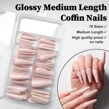 120pc Coffin Press On Nails Medium Length, Colored Long Ballerina Fake Nails Full Cover Acrylic French Tips False Artificial Fingernails Medium Coffin Presson Nails For Women FFgirls{Inchcolor_nameinch:InchNudeTaninch} - 裸色 - 查看 4