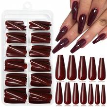 100pc Colored Coffin Press On Nails Long Ballerina False Fake Nail Tips Full Cover Manicure Design Acrylic Nails For Women Teen FFgirls (Red){Inchcolor_nameinch:InchRedinch} - 紅色 - 查看 1