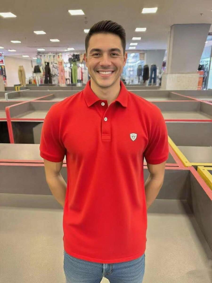 Men's Cotton Polo Shirt - 紅色 - 查看 1