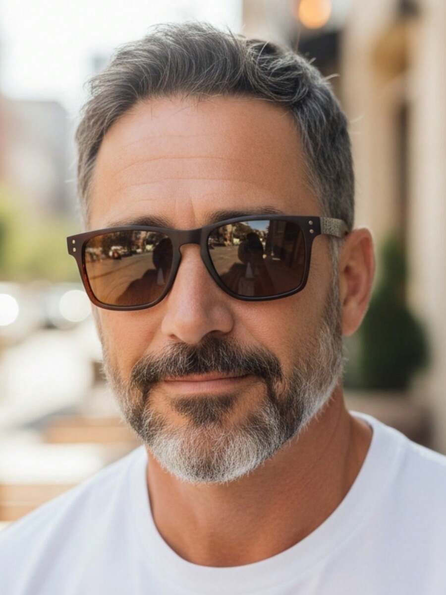 Men's And Women's Square/Round Sunglasses With Spring-Loaded Temples, Imitation Bamboo, UV400 Lenses - 3876/LENTE POLARIZADO CAFE - View 1