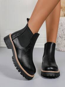 Stivali alla caviglia Chelsea neri di per l'autunno/inverno 2025, stivali piatti color nudo, stivali eleganti e alla moda da principessa, suole antiscivolo, colore unito, eleganti e casual per uso all'aperto e vacanze - nero - Visualizzare 4