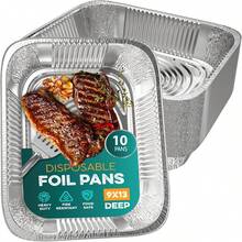 Sartenes de aluminio de 9 x 13 pulgadas, paquete de 10 bandejas de papel de aluminio, desechables para hornear, asar, platos para servir pasteles, suministros de catering, sartenes para cocinar mesa - 1 - Ver 2