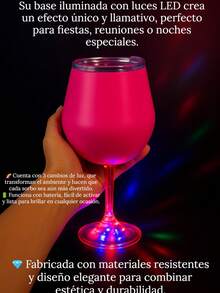 Copa desmontable de acero inoxidable FAB-20 / 410 ml con base iluminada LED y popote de acero - diseño elegante 2 en 1 tipo vino y cóctel, con tapa hermética, interior prismático y 15 colores brillantes ideales para fiestas, reuniones o uso diario - PLATA NEGRO - Ver 3